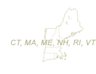 map of new england with state abbreviations: CT, MA, ME, NH, RI, VT